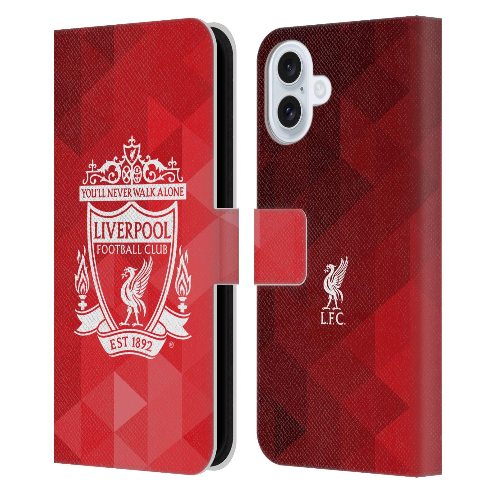 Head Case Designs Officially Licensed Liverpool Football Club Red Geometric 2 Crest 1 Leather Wallet Case Compatible With Apple iPhone 16 Plus