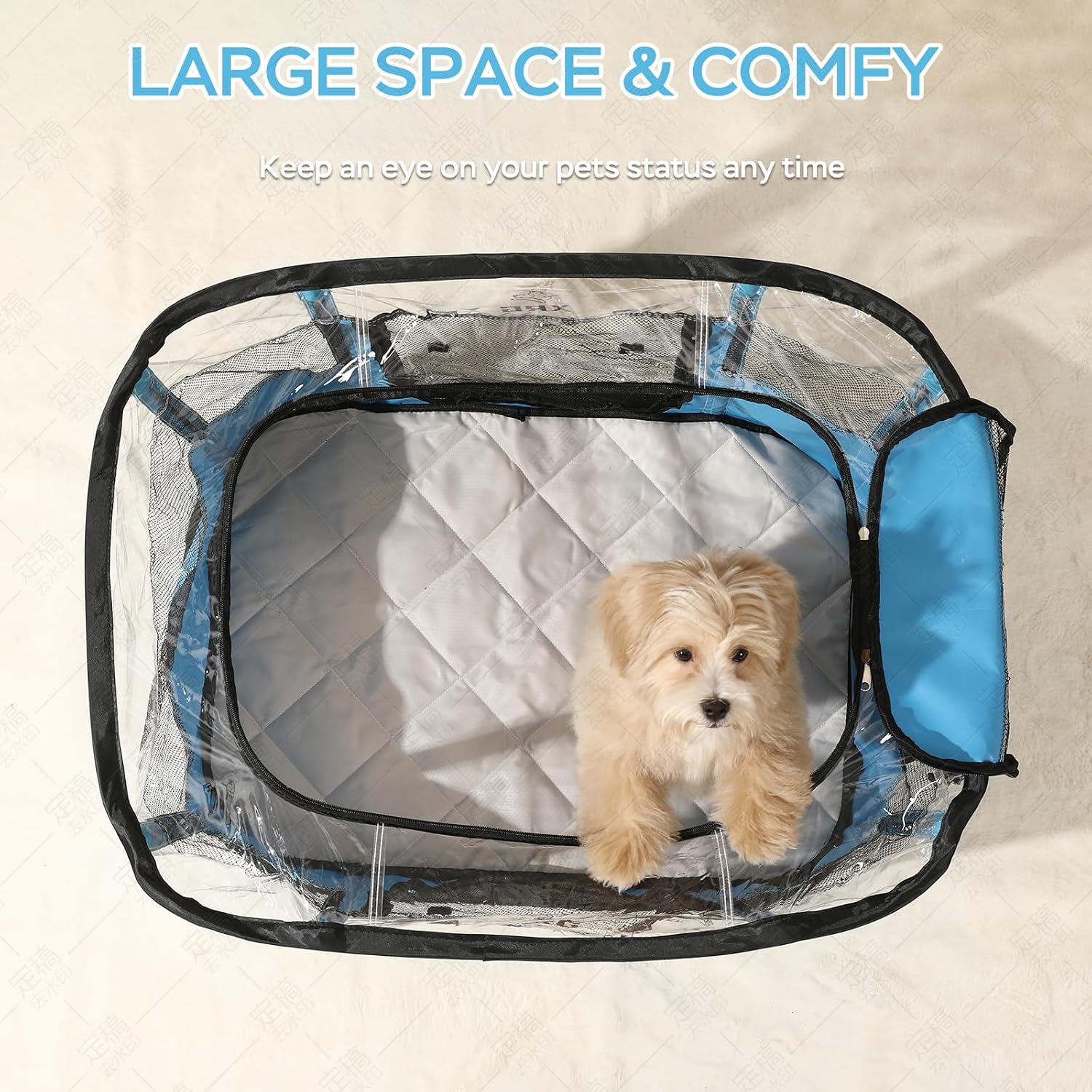 Portable Pet Playpen with Waterproof pad, Collapsible Crates Kennel Playpen for Dog cat and Rabbit &Travel playpen Outdoor or Indoor (Medium（31.5" L x 23.6" W x 21.7" H）, Clear Blue)