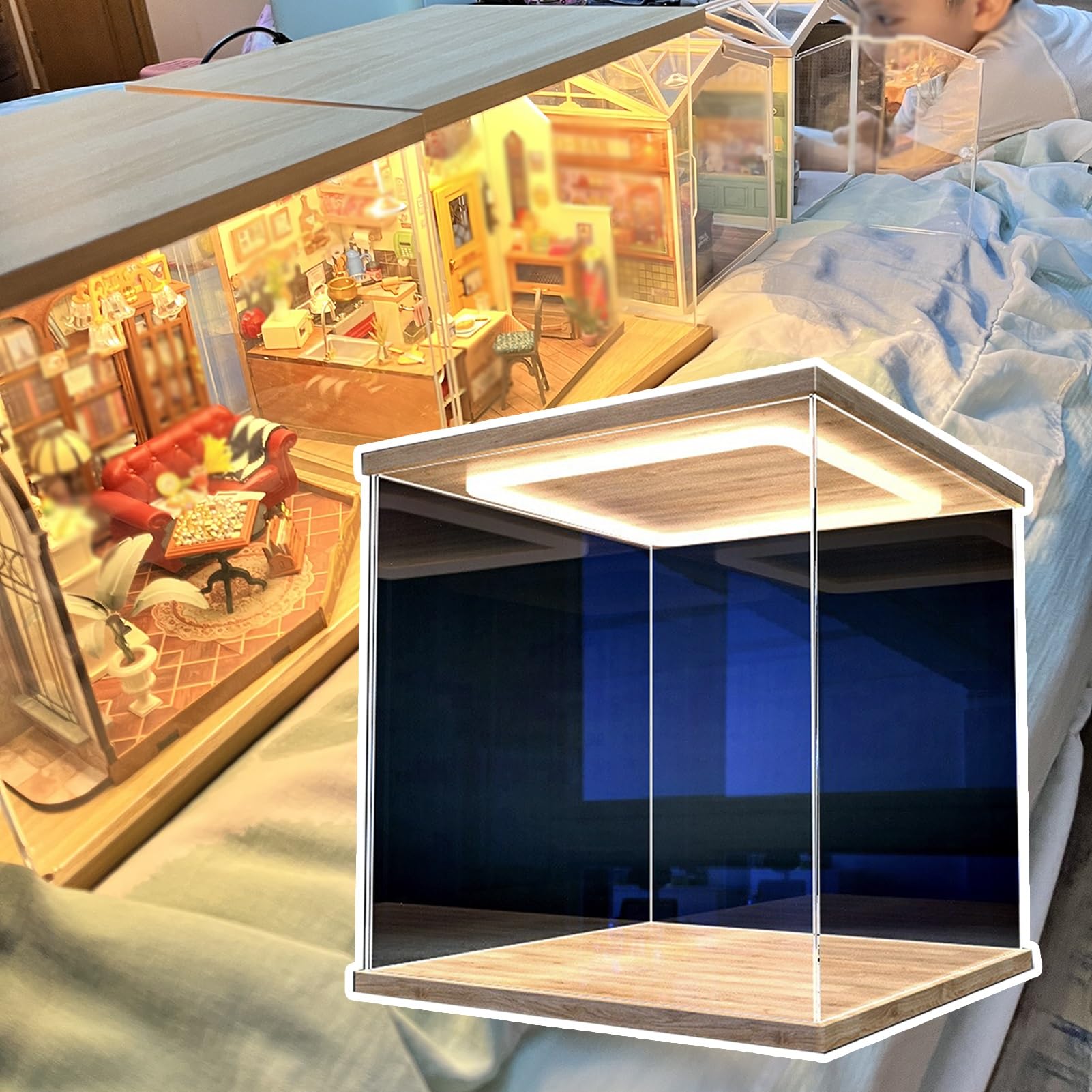 Teca Plexiglass Contenitori per Esposizione di Modelli con Illuminazione, Contenitori Da Scrivania in Plastica Lunghi 10, 15, 20, 25, 30, 35, 40, 50 cm, Vetrine(30x20xH20cm/12x8x8in)