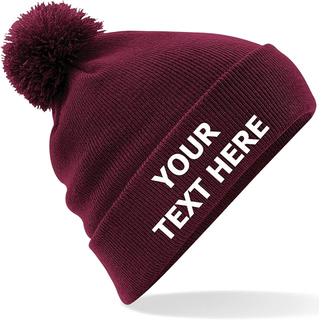 Flexi-Print Personalised Beanie Hats - Bobble Hat with Embroidered Text, Winter Hats for Men, Men's Beanie, Winter Hats for Women, Black Beanie for Workwear, Fisherman Beanie Hat