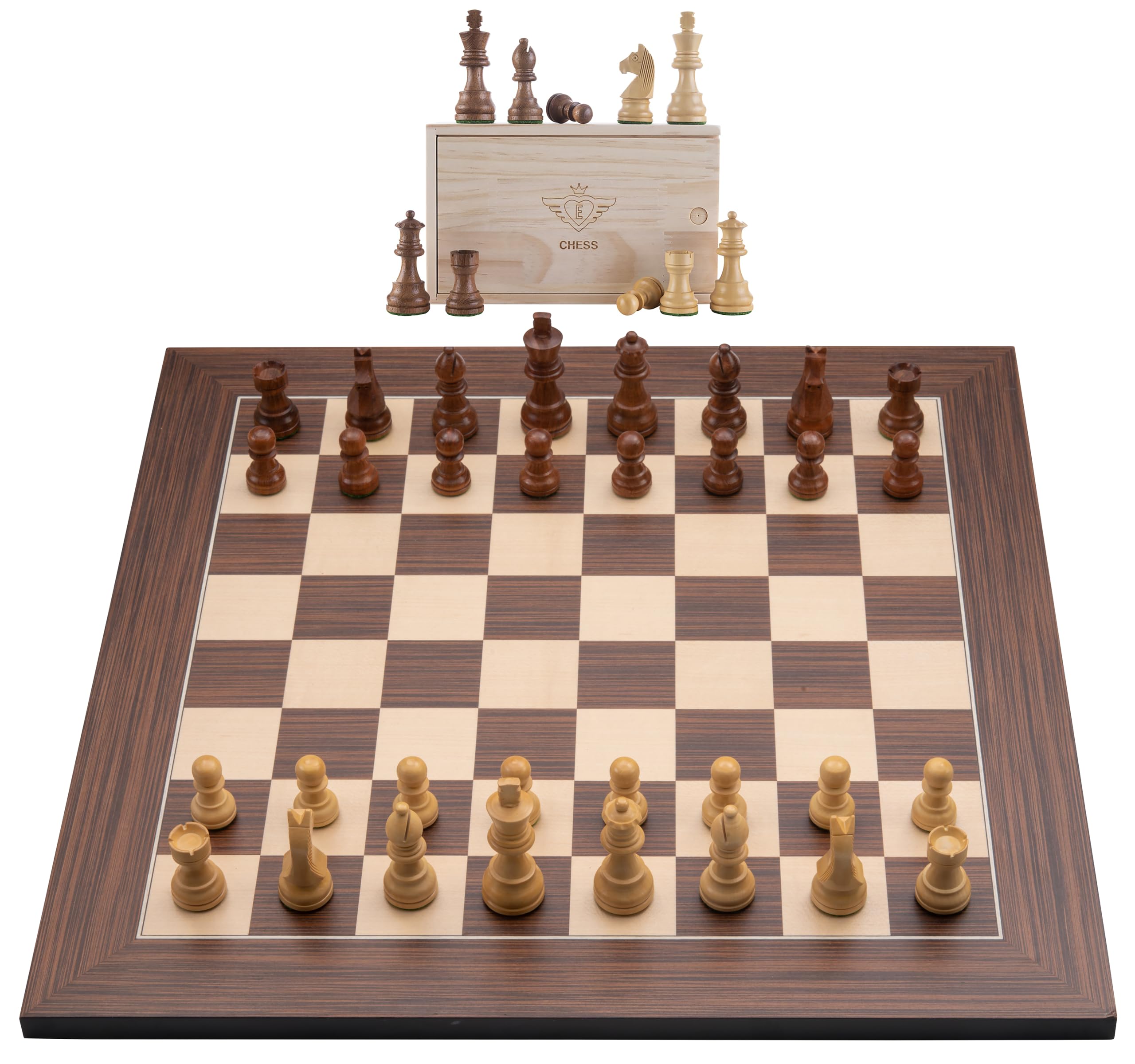Engelhart - 170491 - Luxury inlaid Wooden Chess Set - Chessboard Maple and/or Walnut + Chess pieces in Wodden Case (40 cm, Brown)