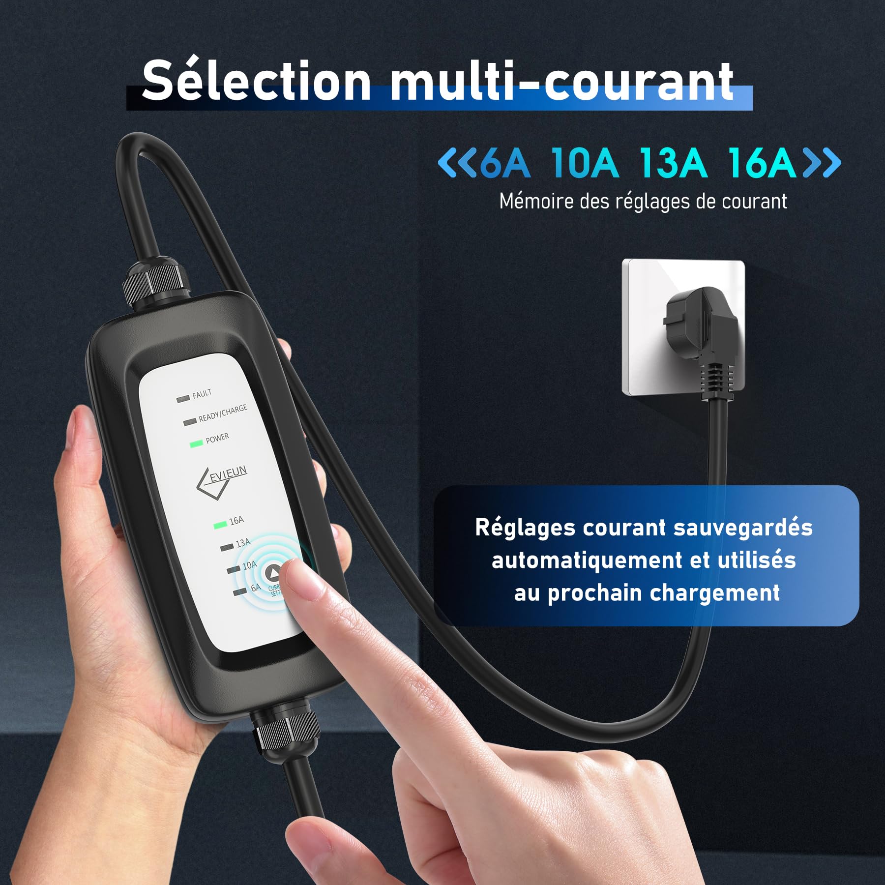 Chargeur Voiture électrique Type 2, 3,6 KW, 6 à 16 A, 7 m | Courant réglable 6/10/13/16 A, Compatible avec ID.3/ID.4, Model 3/Y, Zoe, e-208, Spring, véhicules électriques et hybrides