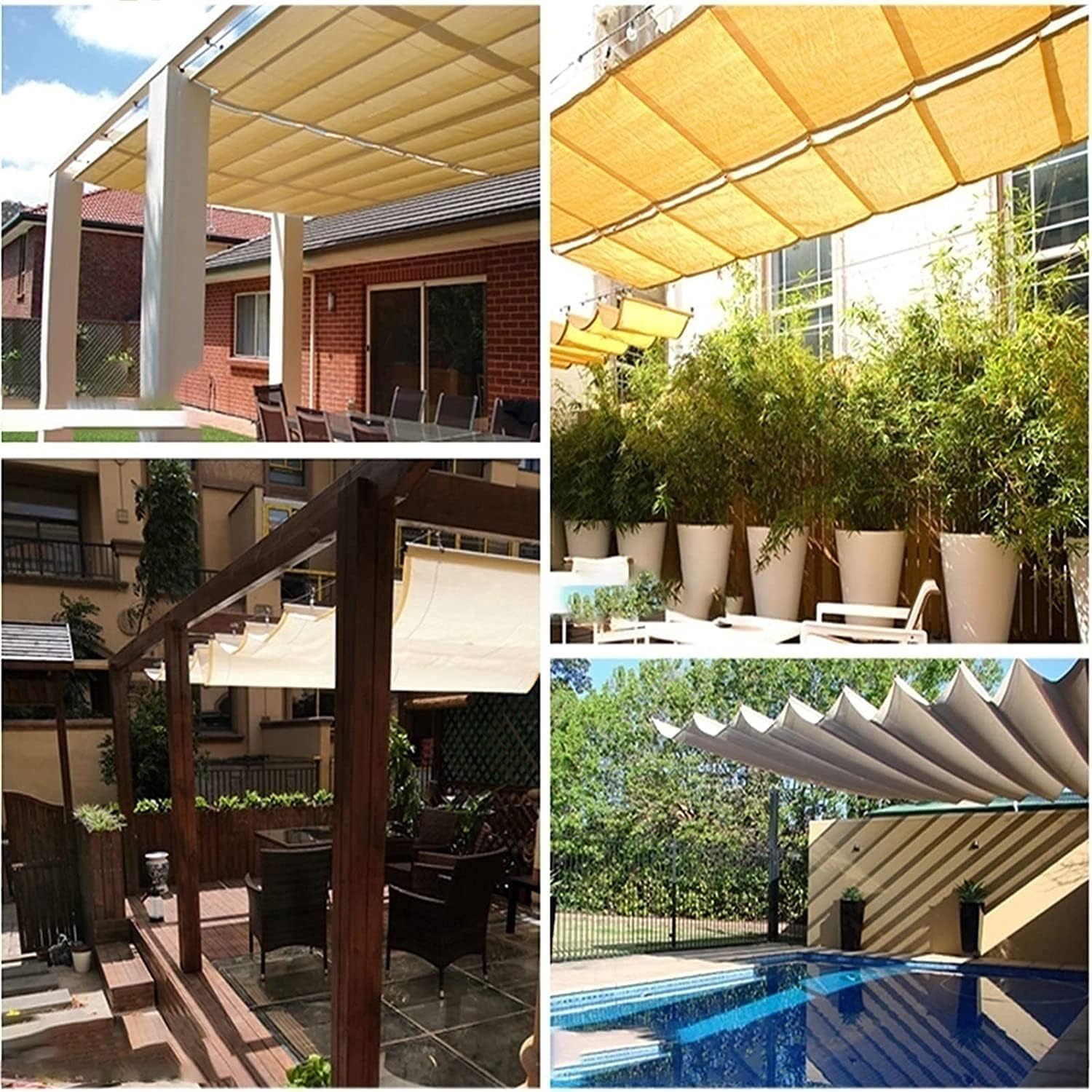 Shade Cloth Removable Customizable Slide Wire Wave Shade Sail Shade Cover with Hardware Wire Cable Sunblock(Color:Khaki Size:1x10m) (Khaki 1x)