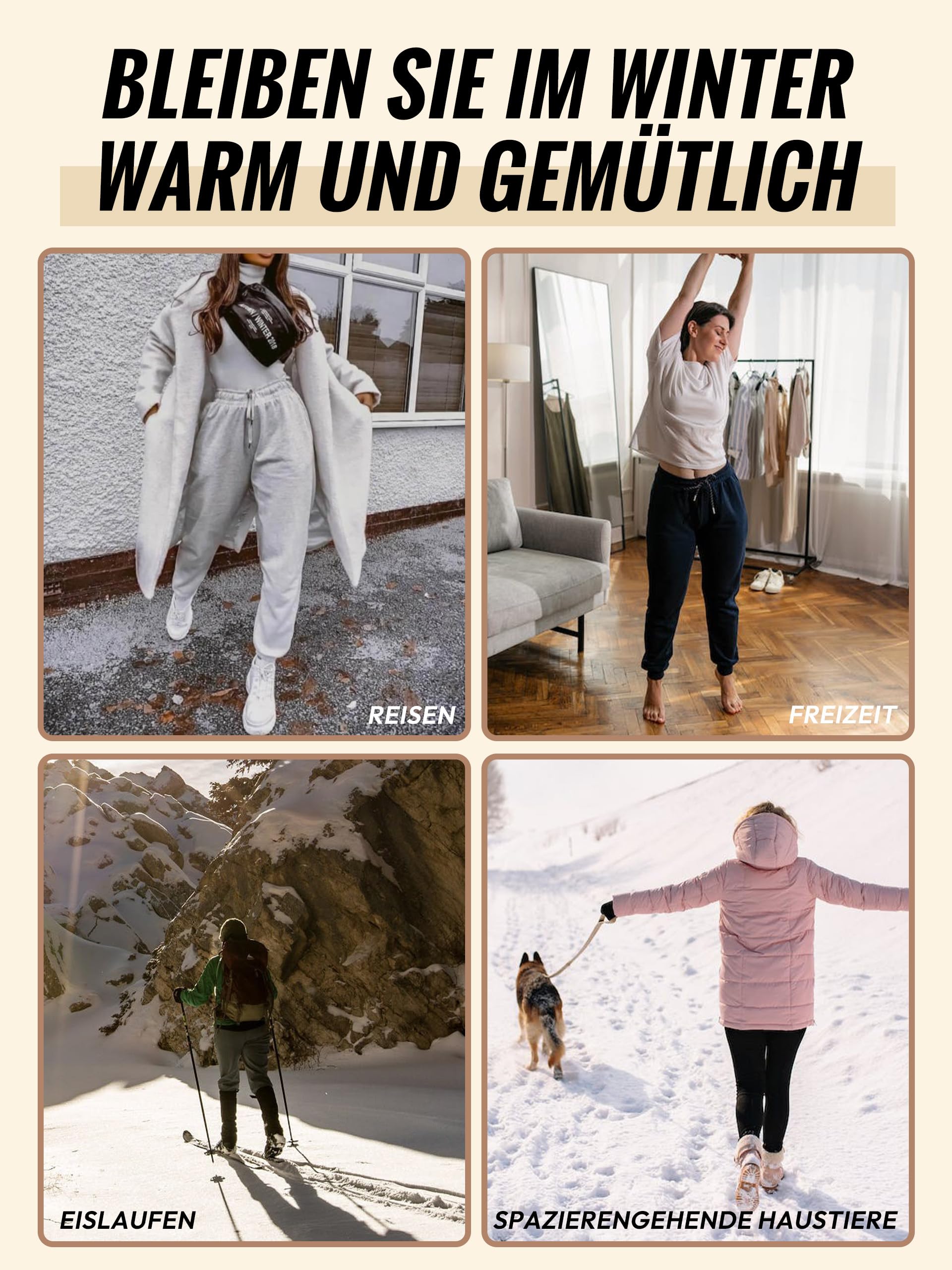 MOVE BEYOND Pantalon de Jogging en Polaire Femmes avec 2 Poches Longue Pantalon de Chaud Doublé en Sherpa avec Cordon Sweatpants Hiver