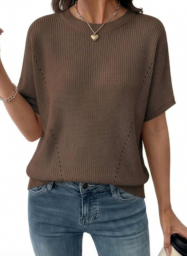 Dokotoo Womens Short Sleeve Sweaters 2026 Summer Lightweight V Neck Pullover Tops Dressy Business Casual Blouses Clothes