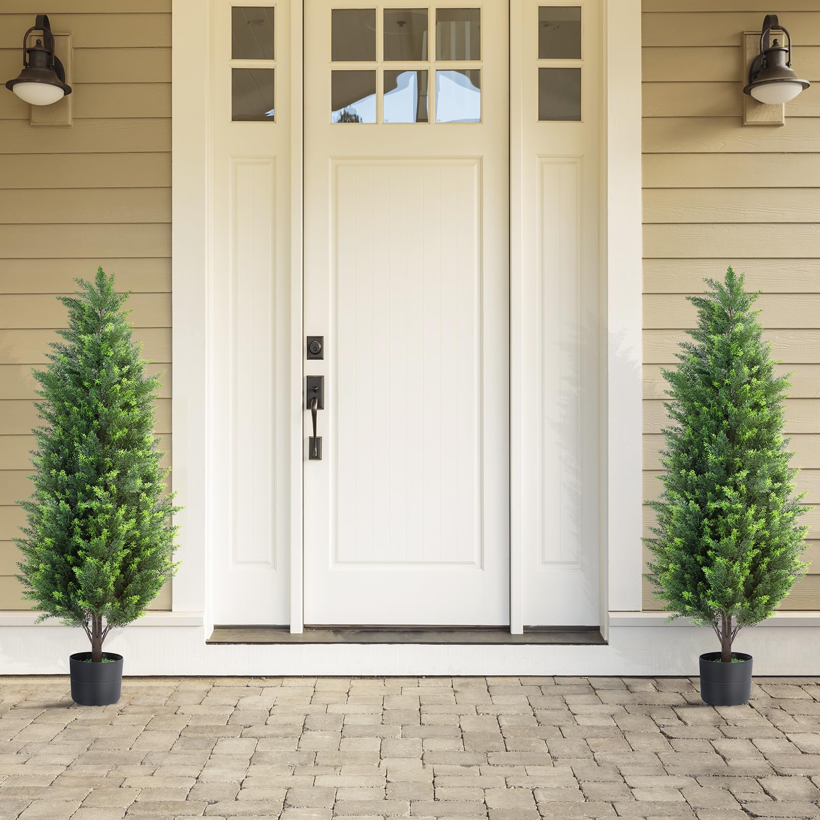 Lot de 2 arbres topiaires artificiels en cèdre de 1,2 m de haut, plantes artificielles en pot résistantes aux UV, faux arbustes pour extérieur, intérieur, maison, entrée, porche, jardin, terrasse