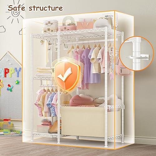 Miniatura 3 de Raybee Perchero pequeño para ropa con cesta de almacenamiento, perchero resistente con estantes para armario, cuarto de servicio, 55.1 pulgadas de