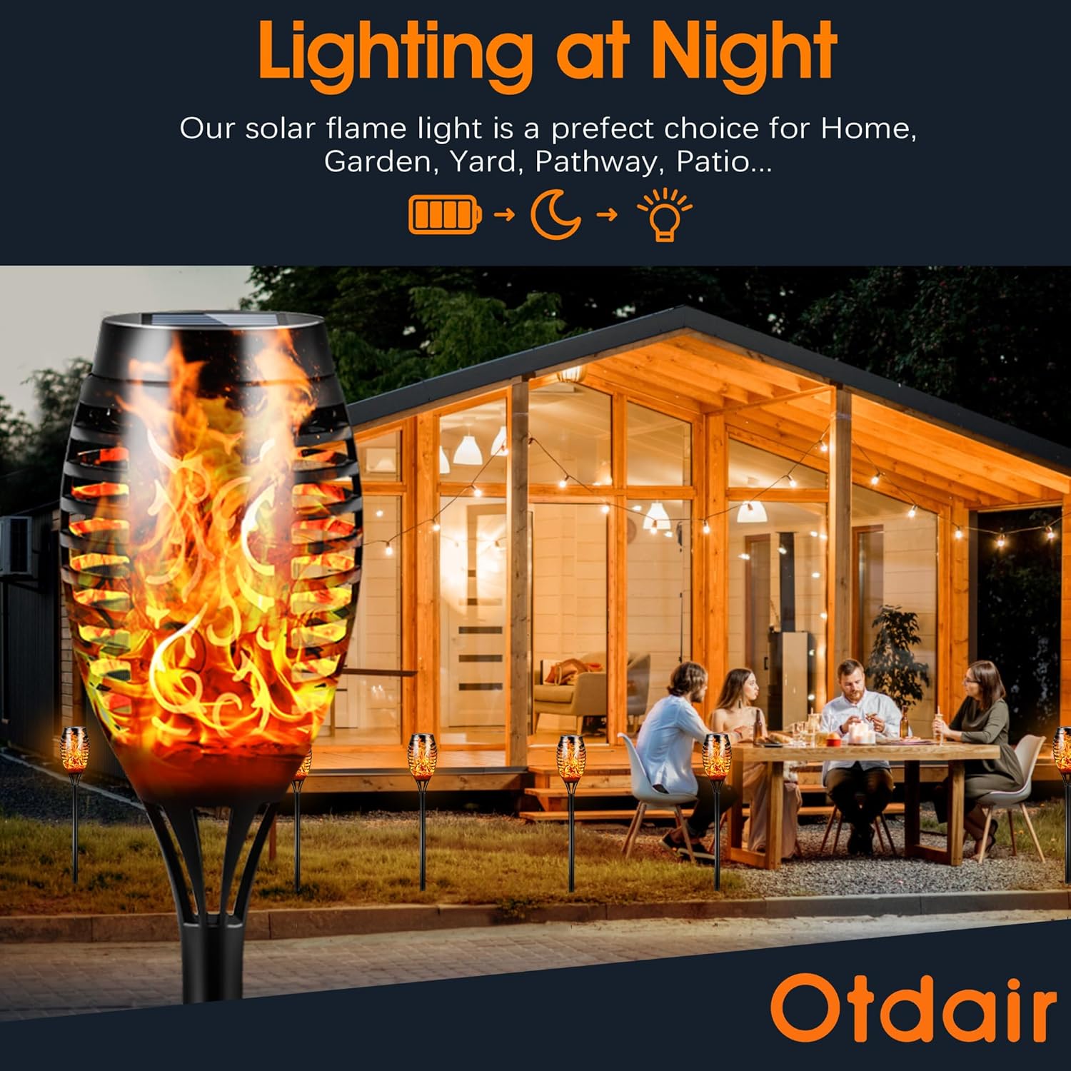 Otdair Solar Lights Outdoor Waterproof, 12LED Tiki Torches for Outside with Flickering Flame, Solar Torch Light for Garden, Patio, Yard, Pathway, 12 Pack