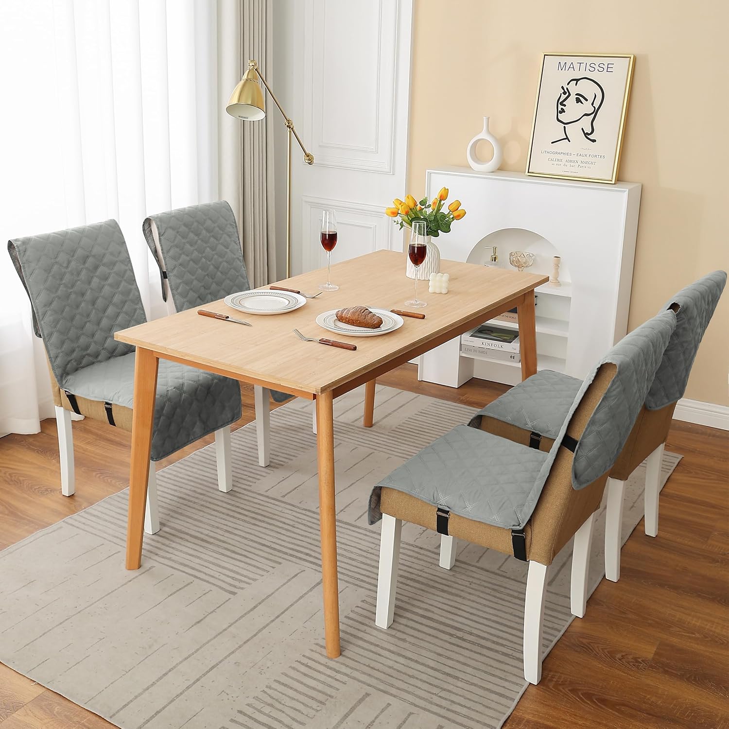 Yonus Waterproof Dining Chair Cover Office Chair Cover Water Resistant Dining Room Chair Cover Kitchen Chair Slipcover Computer Chair Cover with Anti-Slip Buckle (Light Grey, 1PCS)