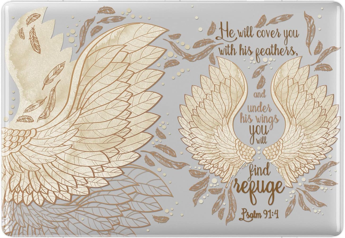 Hard Case Compatible with MacBook Air 13 15 inch Pro 16 14 M5 M4 M3 M2 M1 2026 2025 2024 2022 2020 Bible Verse Glossy Shell He Will Cover You with his Feathers Psalm 91:4 Psalm Christian