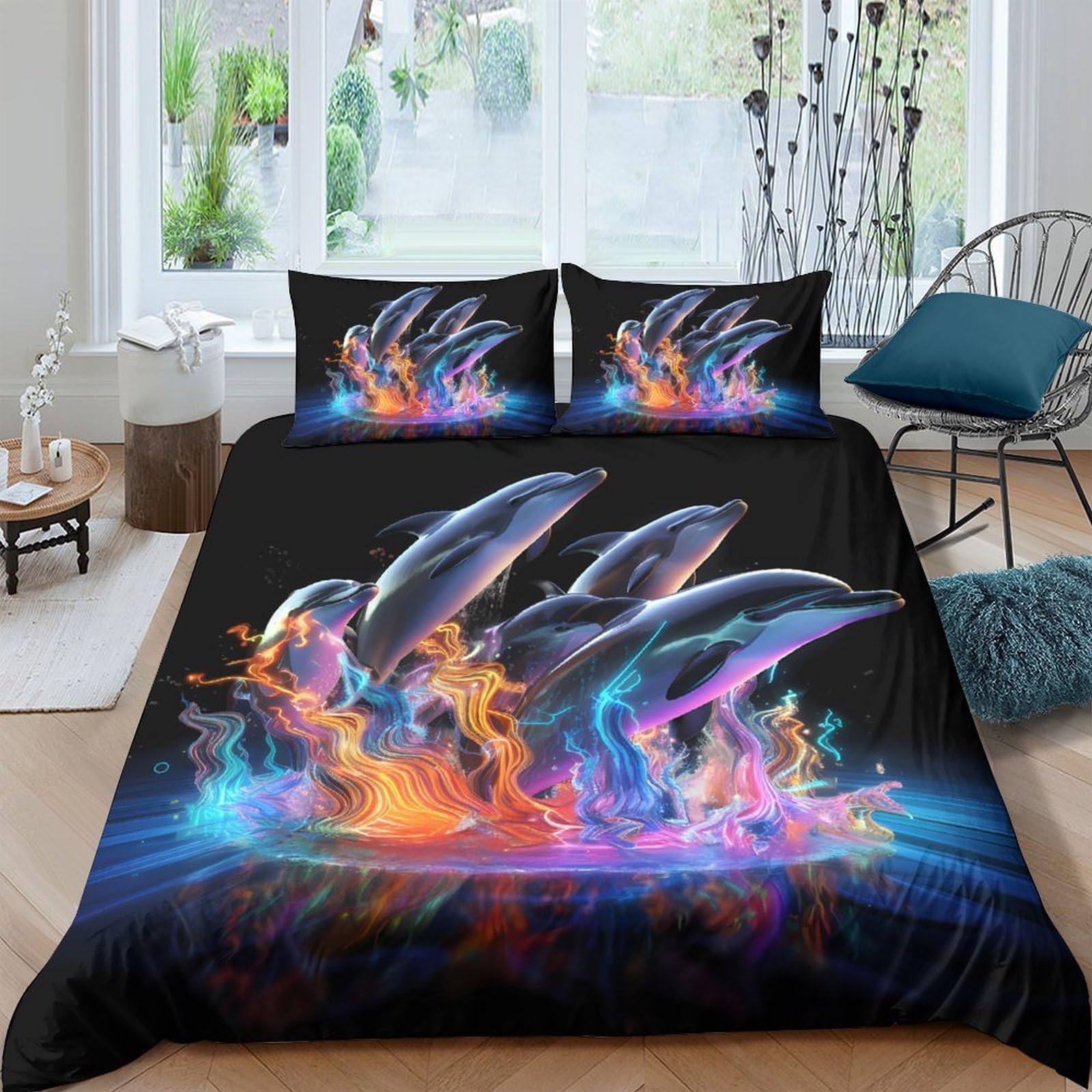 Ctjqhvkz Style-6 3D Printed Vibrant Dolphin Splash Fitted Sheet Microfiber Soft Bed Cover For Bedroom Guest Room Decor Protection Single（135X200cm）