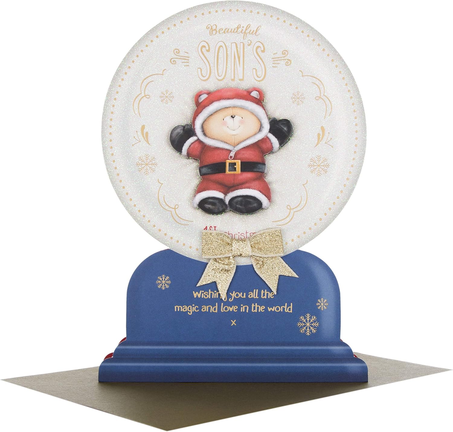Hallmark 25492696 Beautiful Son Medium 1st Christmas Card"Snow Globe"