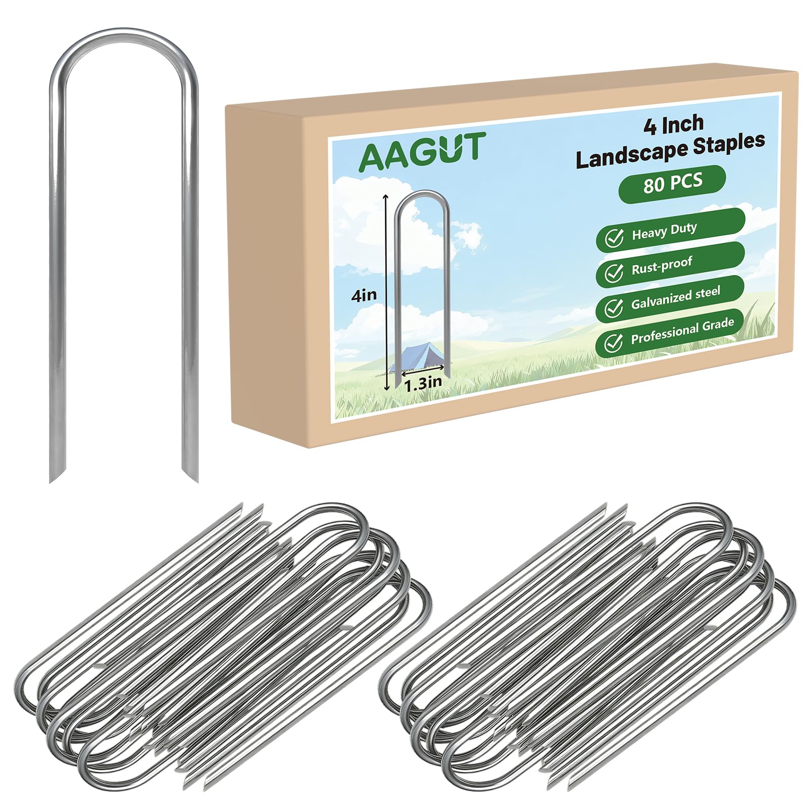 AAGUT U Shaped Garden Stakes 4 Inch, Galvanized Landscape Staples for Tube