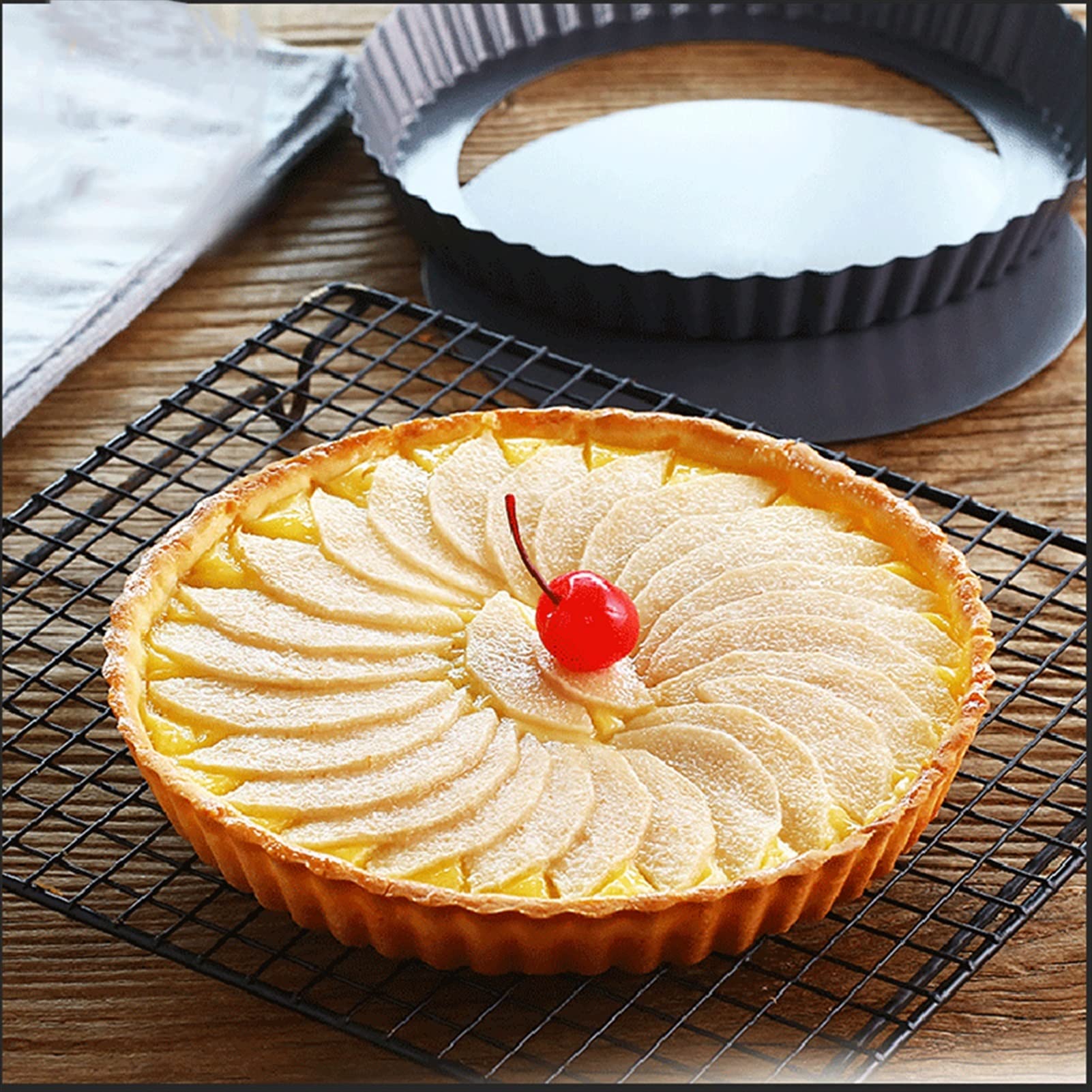 patelnia， Nieprzywierająca tarta Quiche Flan Pan Formy Ciasto Ciasto Pizza Wyjmowane Luźne dno Okrągły Krem Chlebowy Kremówka Deser Naczynia do pieczenia