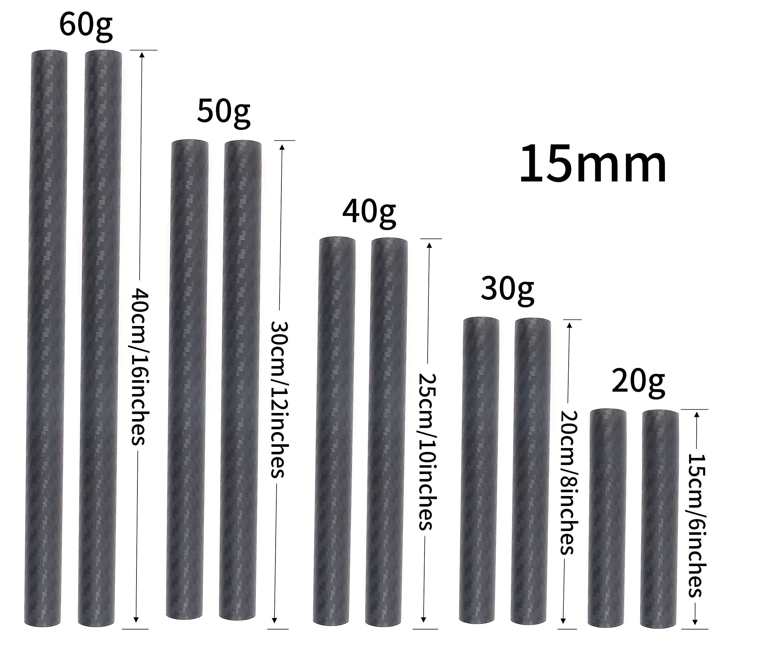 FOTGA Lot de 2 barres de support en fibre de carbone 15 mm Longueur 40 cm pour barre de 15 mm Système de support pour appareil photo reflex numérique