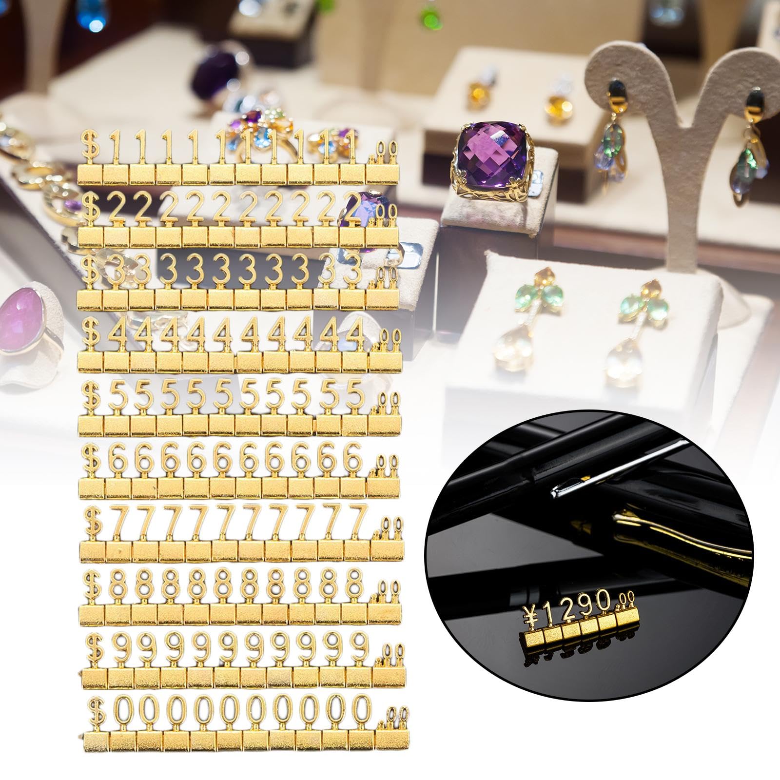 5 Set mit Würfeln, Preisschilder, Preismarker, Etiketten für Bäckerei, Büro, Fenster, Theke, goldfarben
