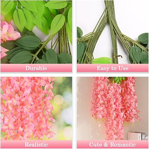 Miniatura 3 de BLEUM CADE 36 flores colgantes de glicina de color rosa oscuro, 3.6 piesunidad, flores de glicina falsas, guirnalda de glicina artificial colgante