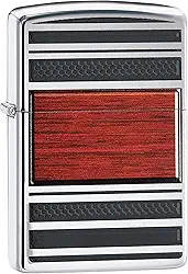 Zippo Isqueiro de bolso cromado de grão de madeira altamente polido