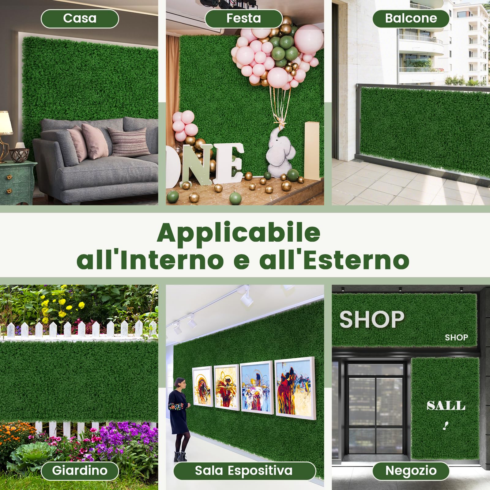 GYMAX Set da 12 Pannelli di Muro in Erba Artificiale, Retro di Muschio Verde Finto, Pannelli di Erba Finta con Struttura X-Stabile, Decorazione da Muro Verde per Festa, Matrimonio, Giardino