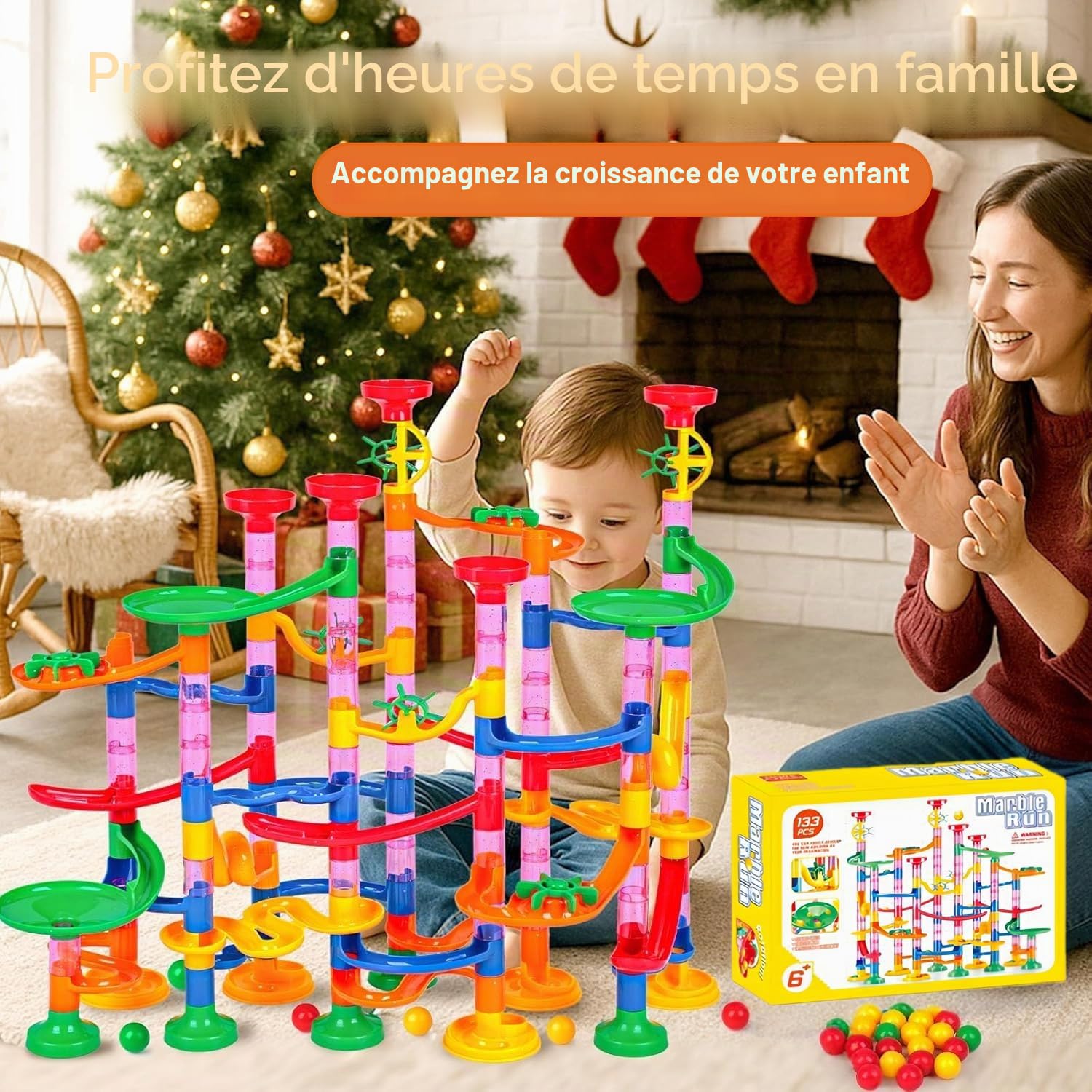 Marble Run 133 Pièces – 30 Billes – Jeux de Parcours à Billes STEM Construction Créatif – Cadeau Éducatif pour Enfants de 3 4 5 6 7 8 9 10 11 12 Ans Garçons Filles