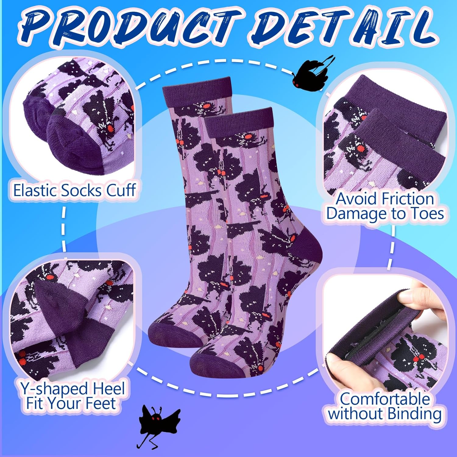 Liitrsh 10 Pairs Mothman Socks Crew Funny Novelty Cotton Socks for Men Women Adult Cryptid Valentine Mothman Gift for Family Friends Valentine's Day Stuff Gifts - Image 3