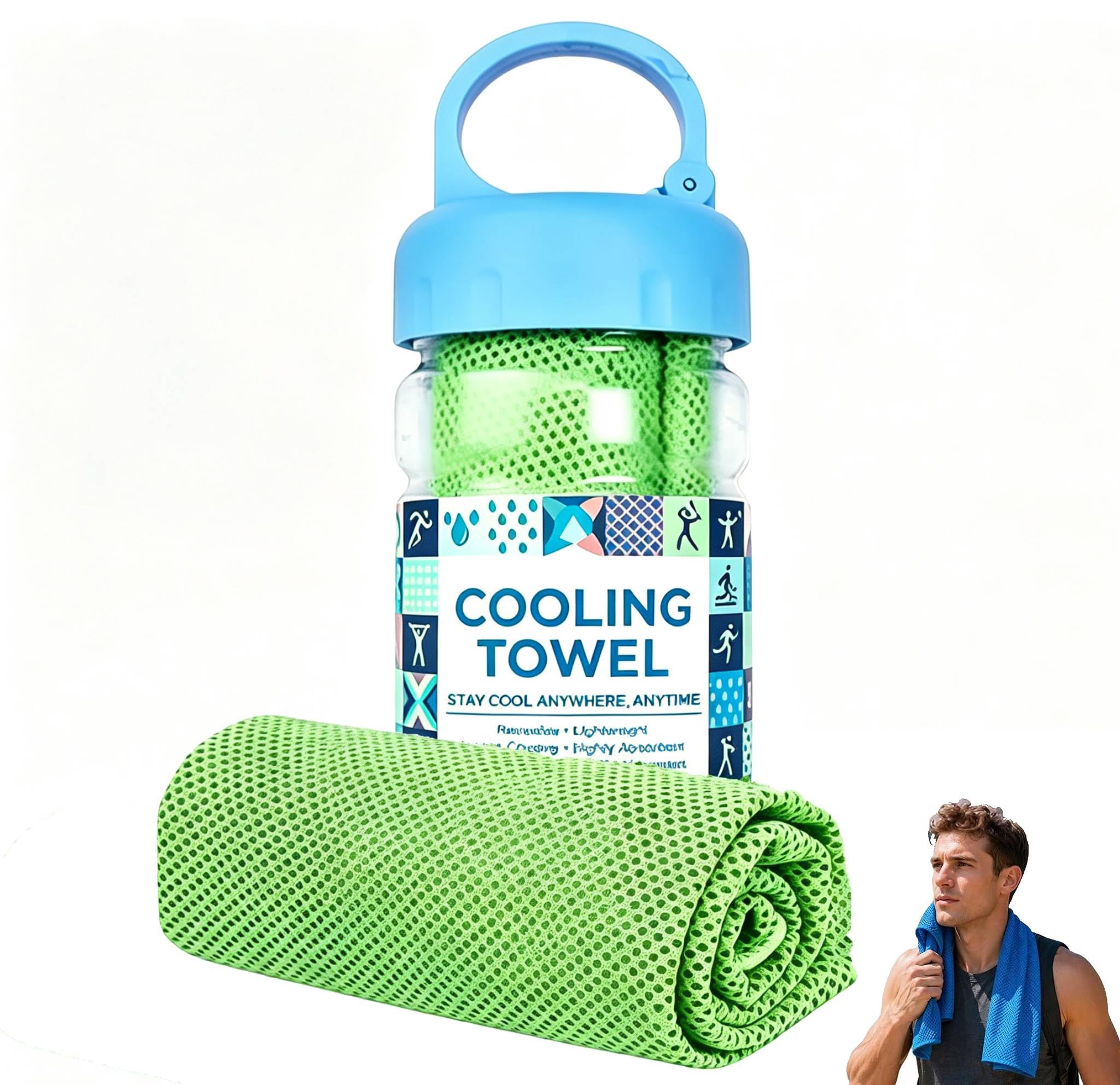 Cooling Towels for Heatwave, Cooling Towels for Hot Weather, Cooling Towel in a Bottle for Neck and Face, Ice Cool Microfibre Towel for Neck, Soft Breathable for Gym,Running & Hot Weather (Green)