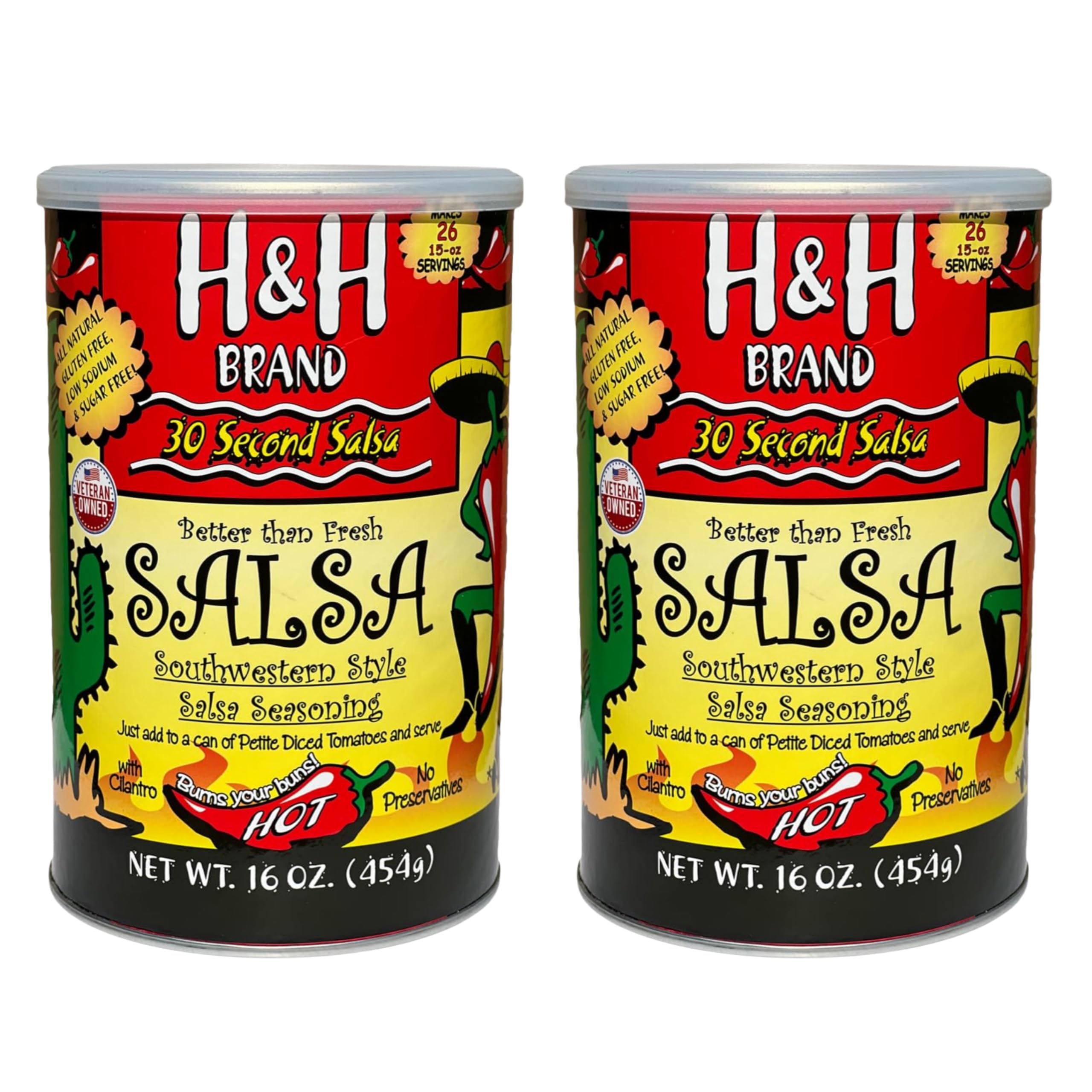 30 Second Salsa Mix Seasoning - Hot (2-Ea. 16-oz Cans, 32-oz Total, Makes 52-Batches of Salsa, 1.06-Each. Southwestern Style)