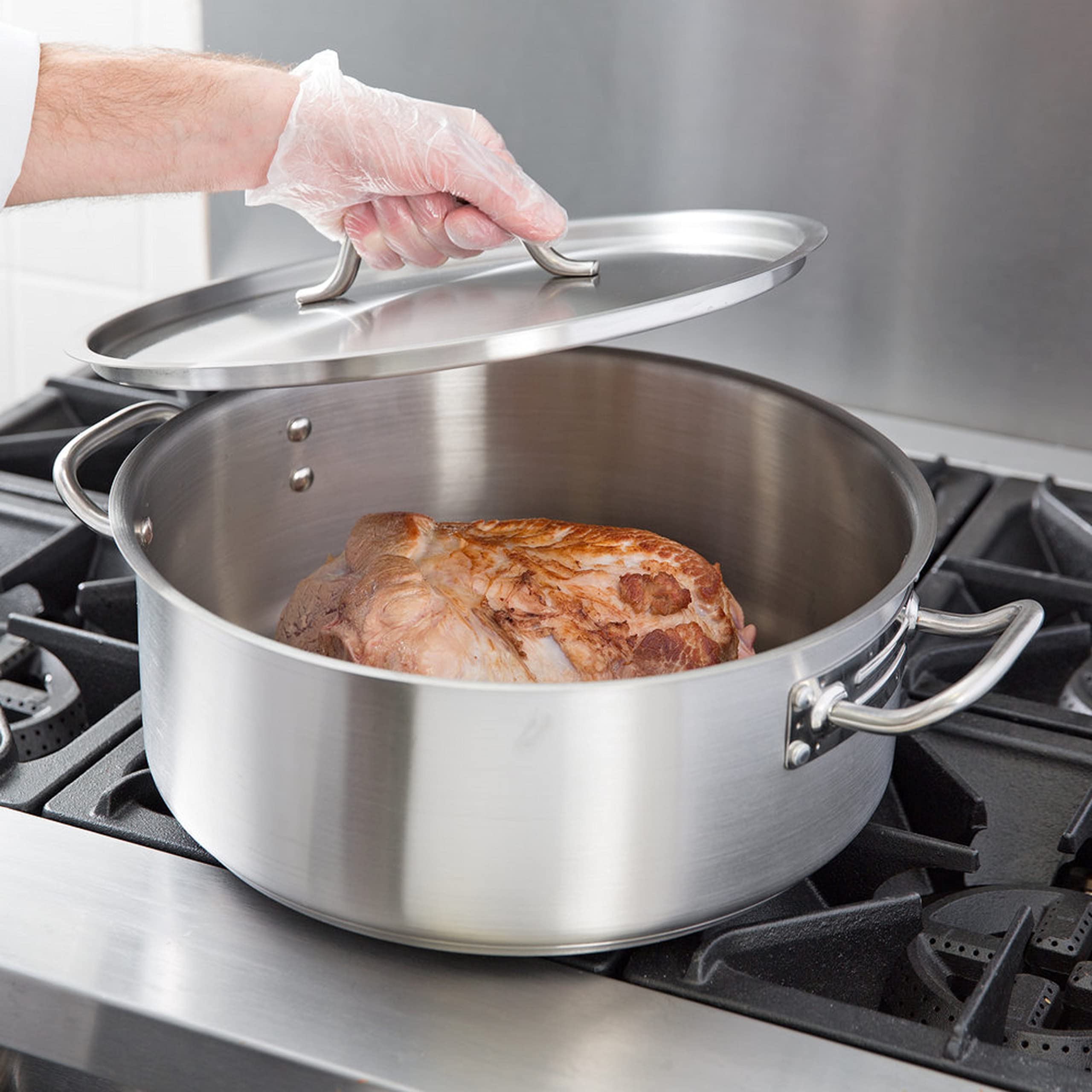 TrueCraftware- 25 Quart Stainless Steel Braiser Pot with Encapsulated Base and Cover - Heavy-Duty Brazier Pot Cookware Braiser for Soup Meat Bread Baking Dishwasher Safe and Oven Safe NSF Certified