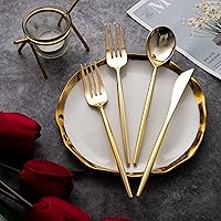Vista 7 de LIYH - 102 cubiertos de plástico dorado desechables, utensilios de plástico dorado resistentes, cubiertos desechables que incluyen cuchillos