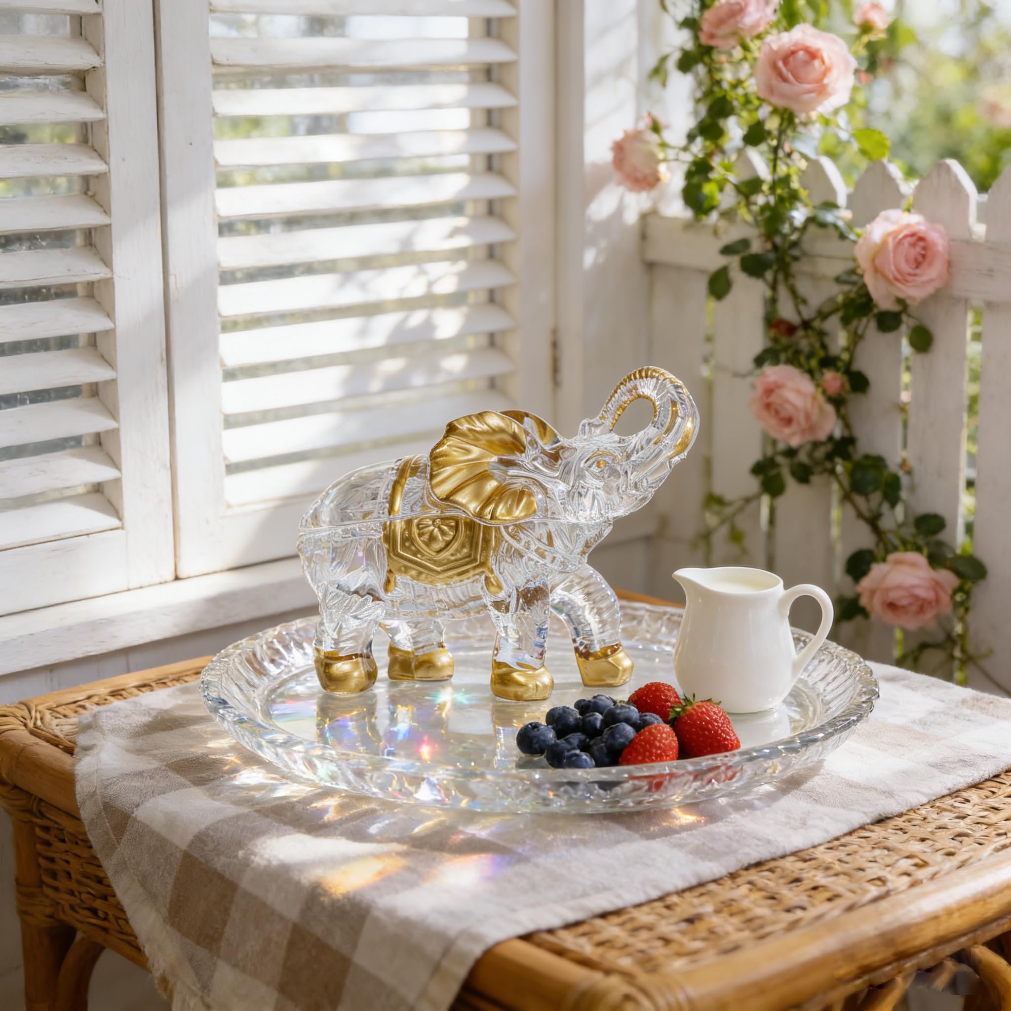 Grands bocaux à bonbons en cristal peints à la main en forme d'éléphants avec couvercle, cadeaux pour les amateurs d'éléphants, décoration de collection pour centre de table à la maison.