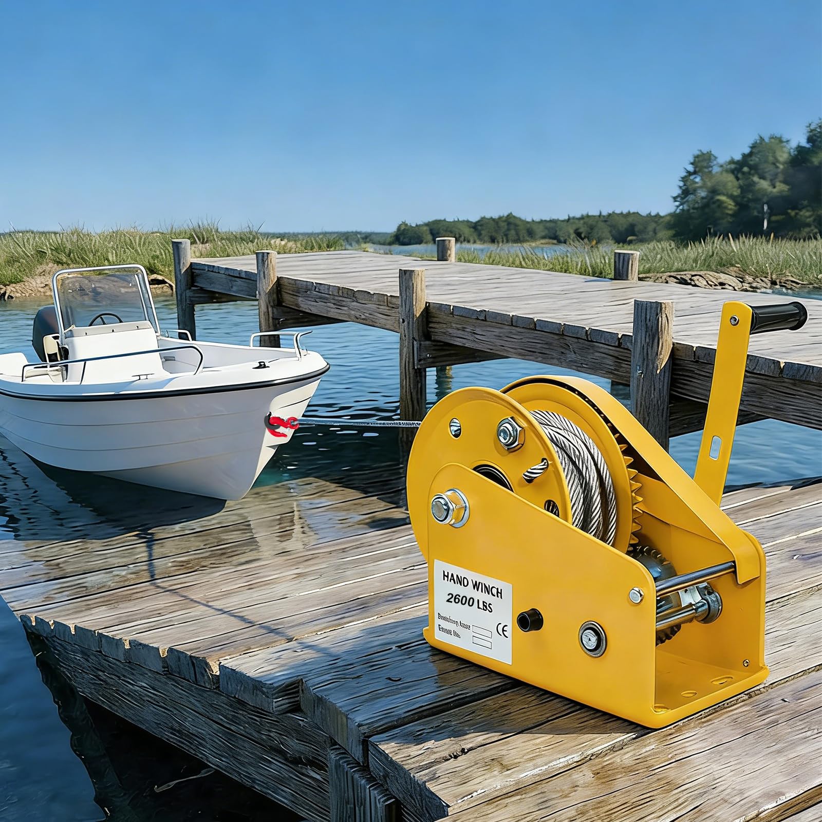 Handseilwinde mit Bremse 500kg Wandmontage für Boot Anhänger | Edelstahl Manuelle Seilwinde Klein mit 10m Drahtseil & Kurbel, Heben Senken, Ideal für Bootswinde, Trailer, Garage