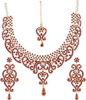 Touchstone インディアンジュエリーセット 女性用 ボリウッド ゴールドジュエリー ウェディング衣装 ネックレスセット イヤリング ブライダル maang tikkaファンシーコスチューム ガールズ ビッグデジアクセサリー ラインストーンゴールドまたはシルバートーン