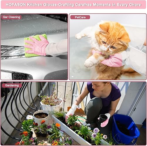 Miniatura 6 de HOFASON 3 pares de guantes de limpieza de goma, guantes reutilizables para lavar platos, guantes de cocina de color degradado para protección de la