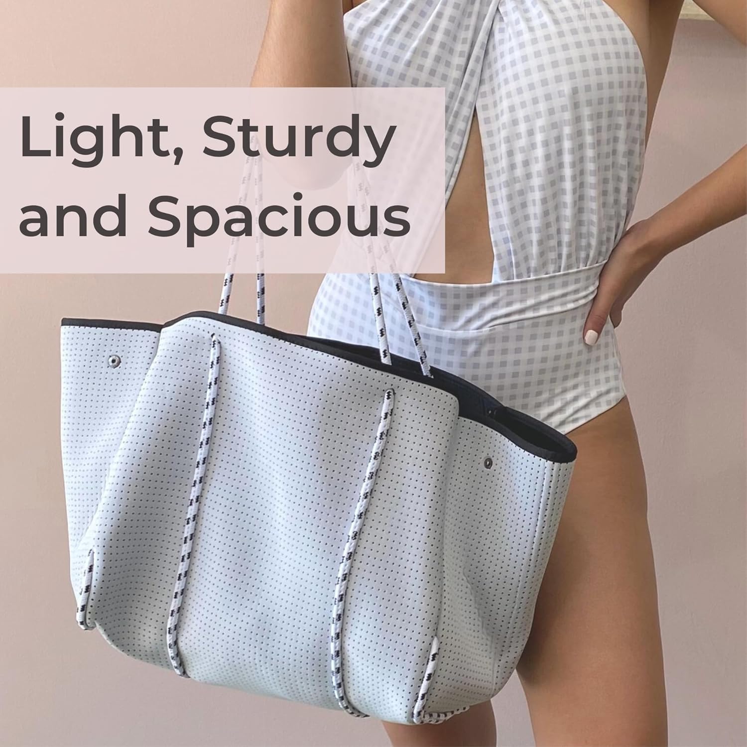 POPUPS Large Neoprene Tote Bag for Women - Everyday Designer Handbag for Travel Work and Beach with Pockets and Zipper Pouch
