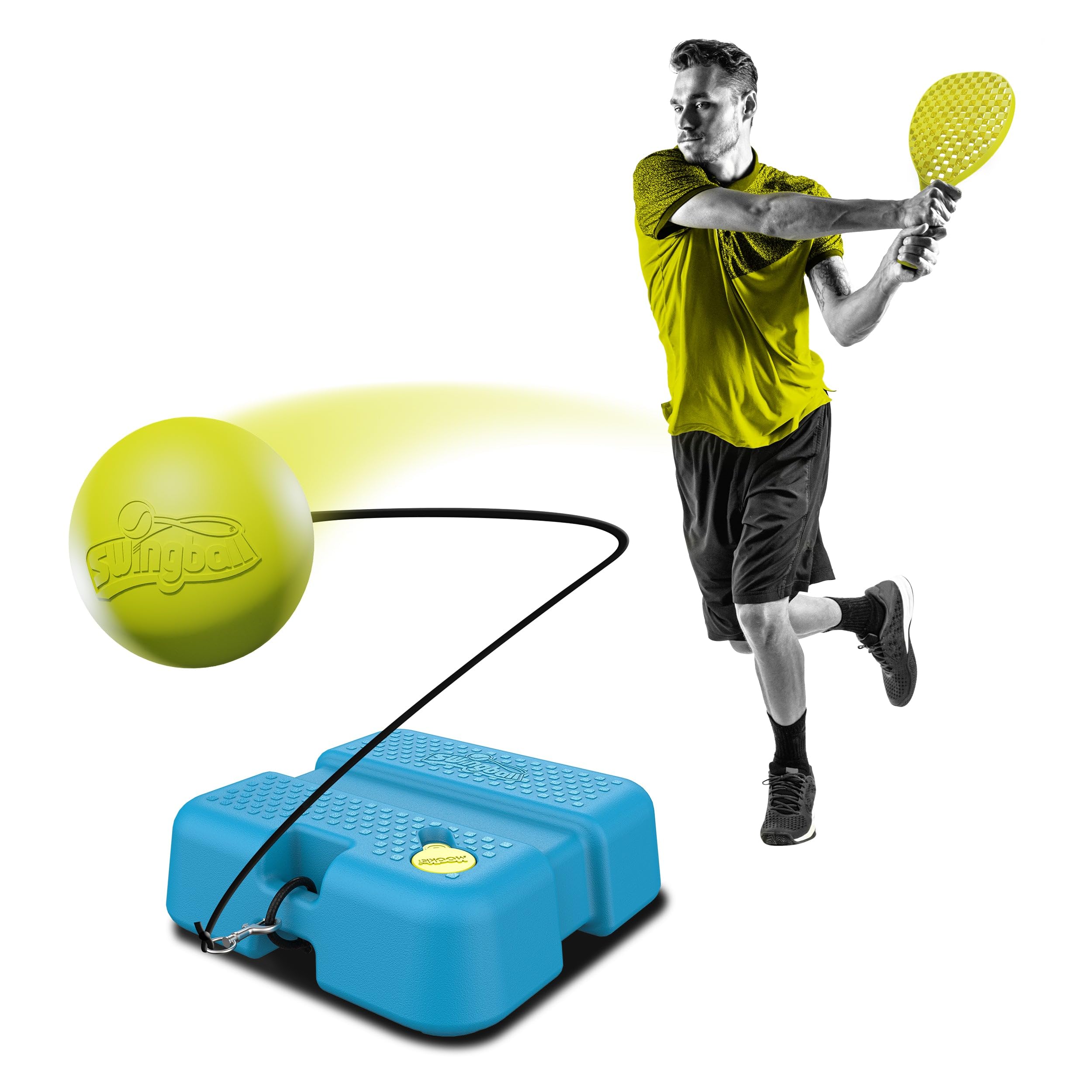 Swingball 2-en-1 Réflexe Tennis & Football – Jeu Extérieur avec Base Stable à Remplir – Ballon Football Élastique et Raquette Tennis – Dès 6 Ans – Compact et Facile à Installer
