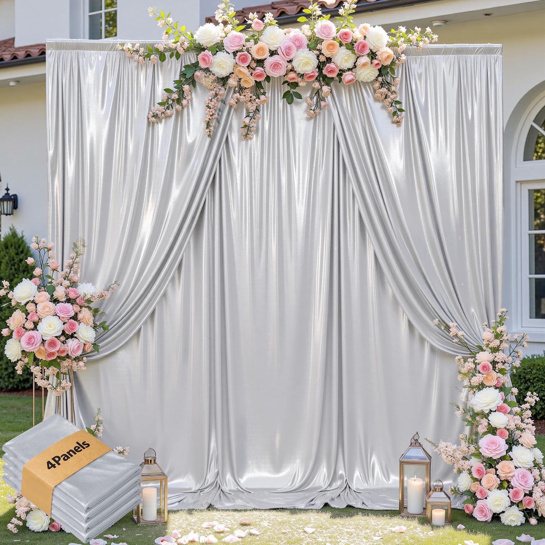 leegleri 20x10ft Thick Silver Glitter Backdrop Curtain Panels for Parties, Wrinkle Free Sequin Sparking Photo Backdrop Drapes, 4 Panels 5x10ft Shimmer