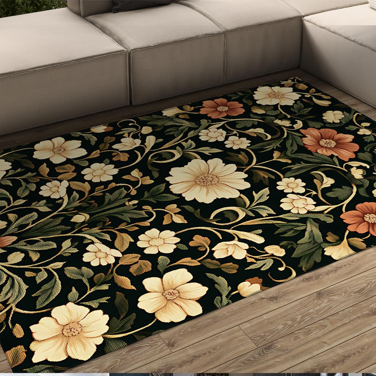Tapis oriental 120x150cm vintage fleuri à poil bas lavable