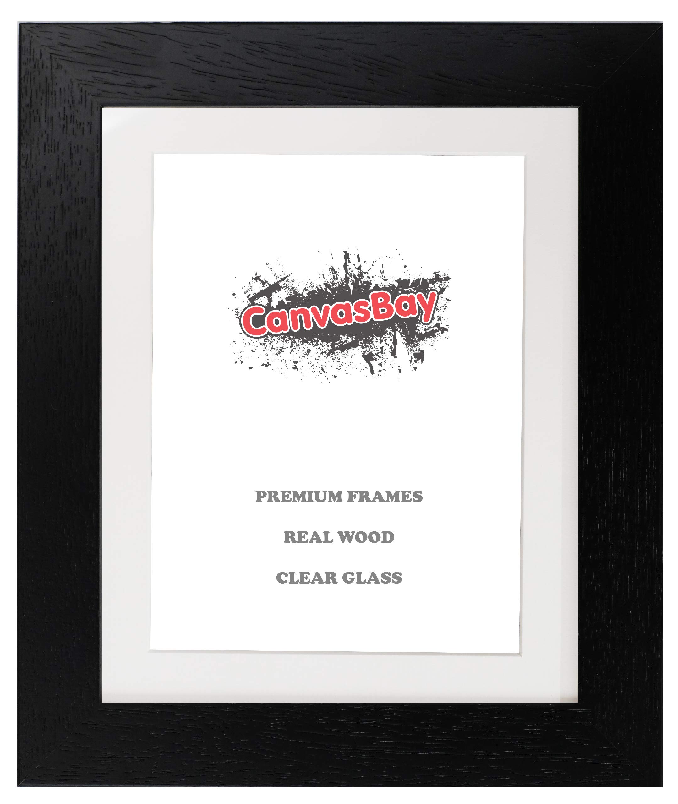 Canvasbay Brushed Black Premium Picture Frame With REAL WOOD, High Clarity GLASS & Stylish Mount - Photo Frame/Poster Frame - 35mm Wide Moulding and 15mm Deep - Gallery Design (A3 Frame / A4 Photo)