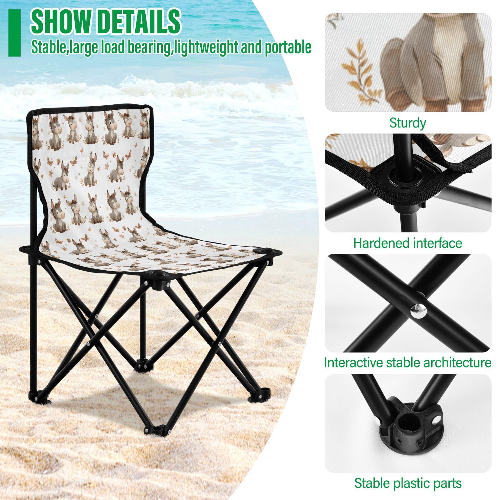 FRODOTGV kawaii styl osioł biały kompaktowy młodzieżowy krzesło kempingowe ultralekkie krzesła plażowe torba do przenoszenia w zestawie krzesło wędkarskie do łowienia pod lodem wędkarstwo wędkarskie