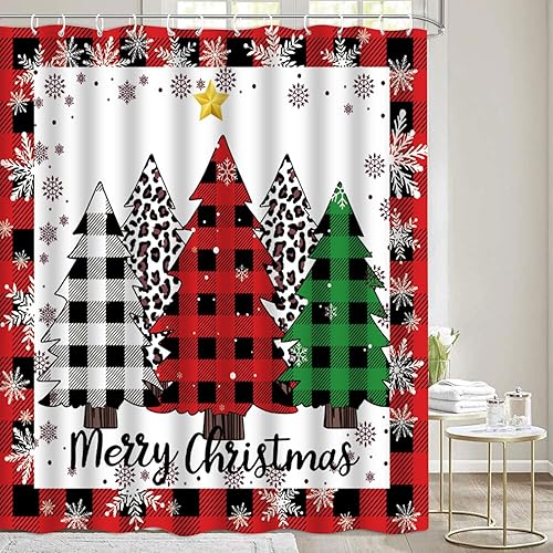 Cortina de ducha de invierno, juego de cortinas de ducha de invierno, juego de cortinas de ducha de árbol de Navidad, copos de nieve, juego de