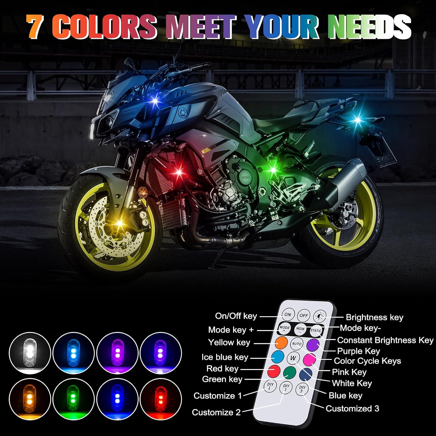 6Pcs Wireless Led Strobe Lights with Remote Control, High Brightness 7 Colors USB Rechargeable Flashing Lights, Anti-Collision Lights for Car Motorcycle Drone Bike RC Truck image 5