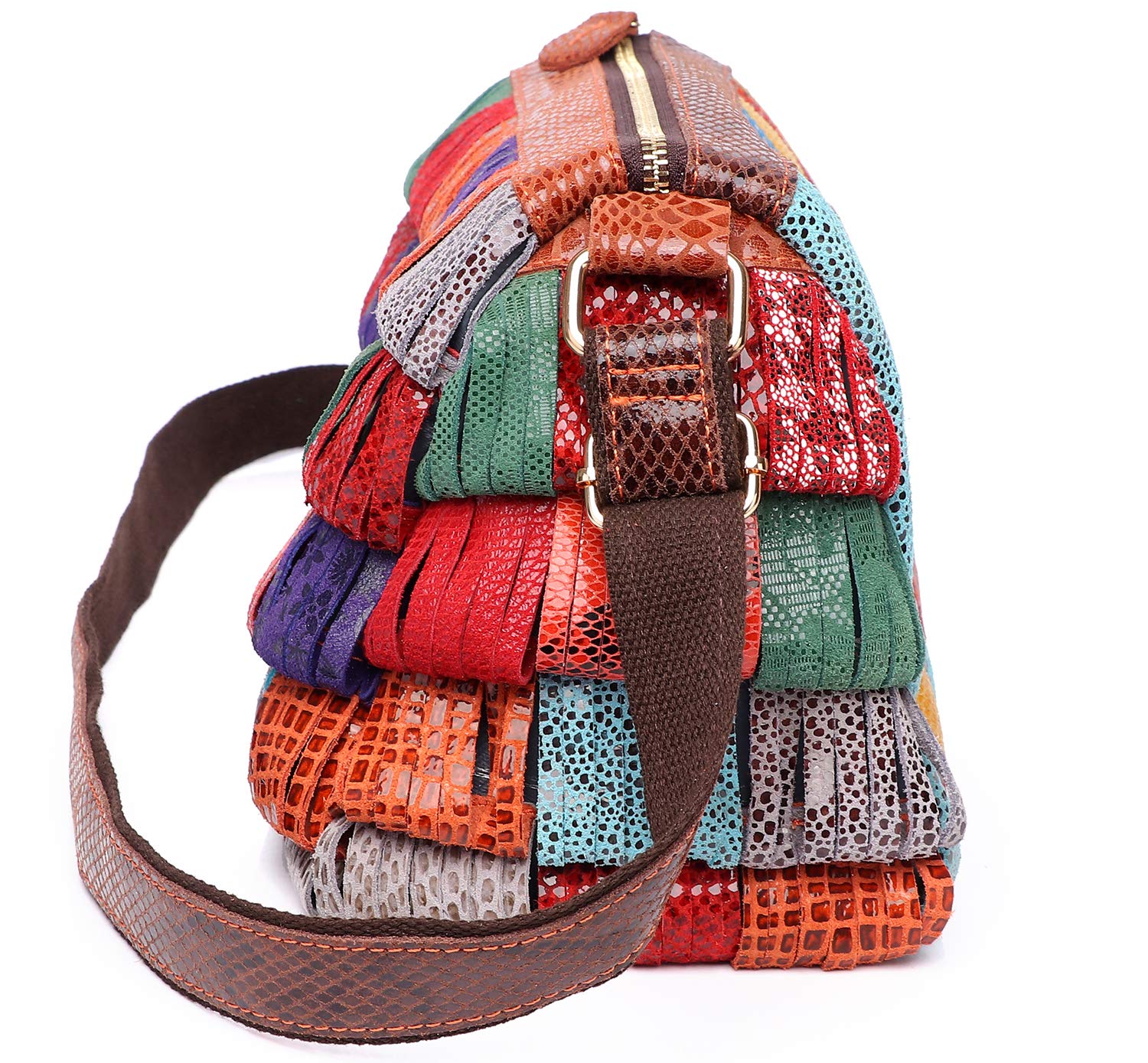 Bolso de mano multicolor de Boston de cuero genuino de las mujeres Bolsos de Crossbody coloridos