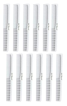 7 Inch All Purpose Hair Comb - Cutting and Styling for Barbers & Hairstylists - White 12 Pack