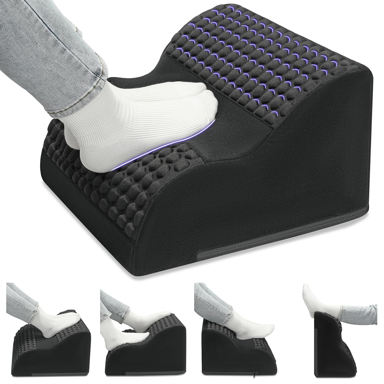 Photo 1 of Foot Rest for Under Desk at Work, 3-Tier Foot Stool with Thick High-Density Foam and Massage Dots, Ergonomic Footrest with Washable Cover for Home and Office, Back, Legs & Hip Pain Relief (Black)