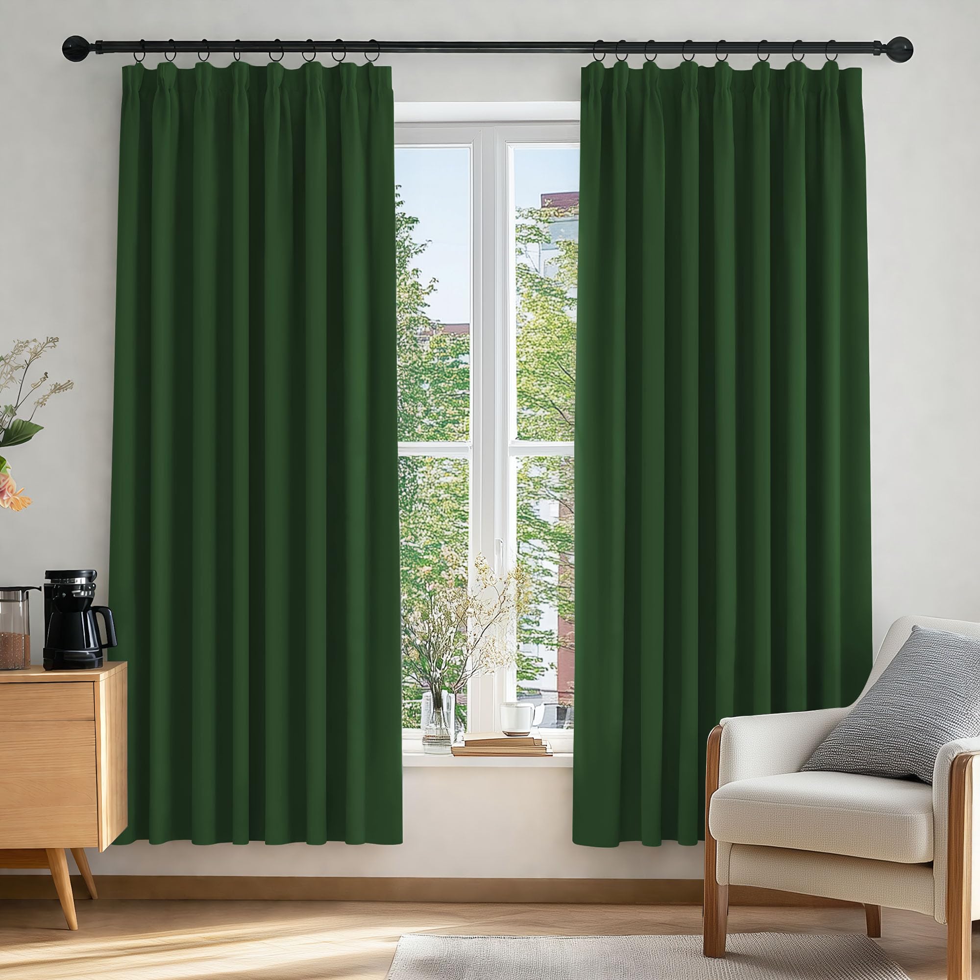 Deconovo Forest Green Pencil Pleated Blackout Curtains Bedroom Thermal Insulated Curtains For Kids 66 X 72 Inch 1 Pair