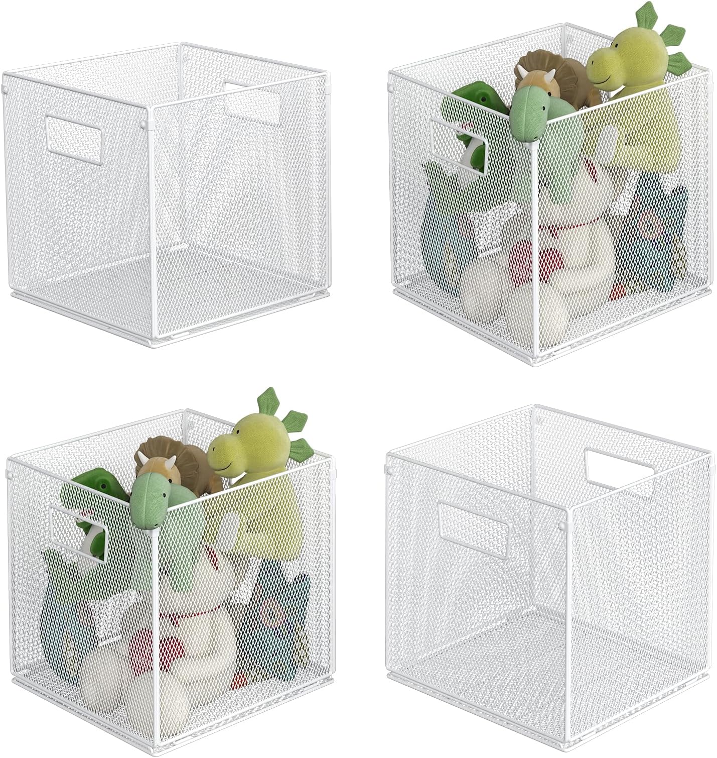 JKsmart Storage Cubes, Basket for Shelves with Handles, Set of 4 Storage Bins, Foldable Baskets for Organizing Toys, Books 10.5x10.5x10.5inch, Multipurpose Storage for Cabinet Bookcase, White