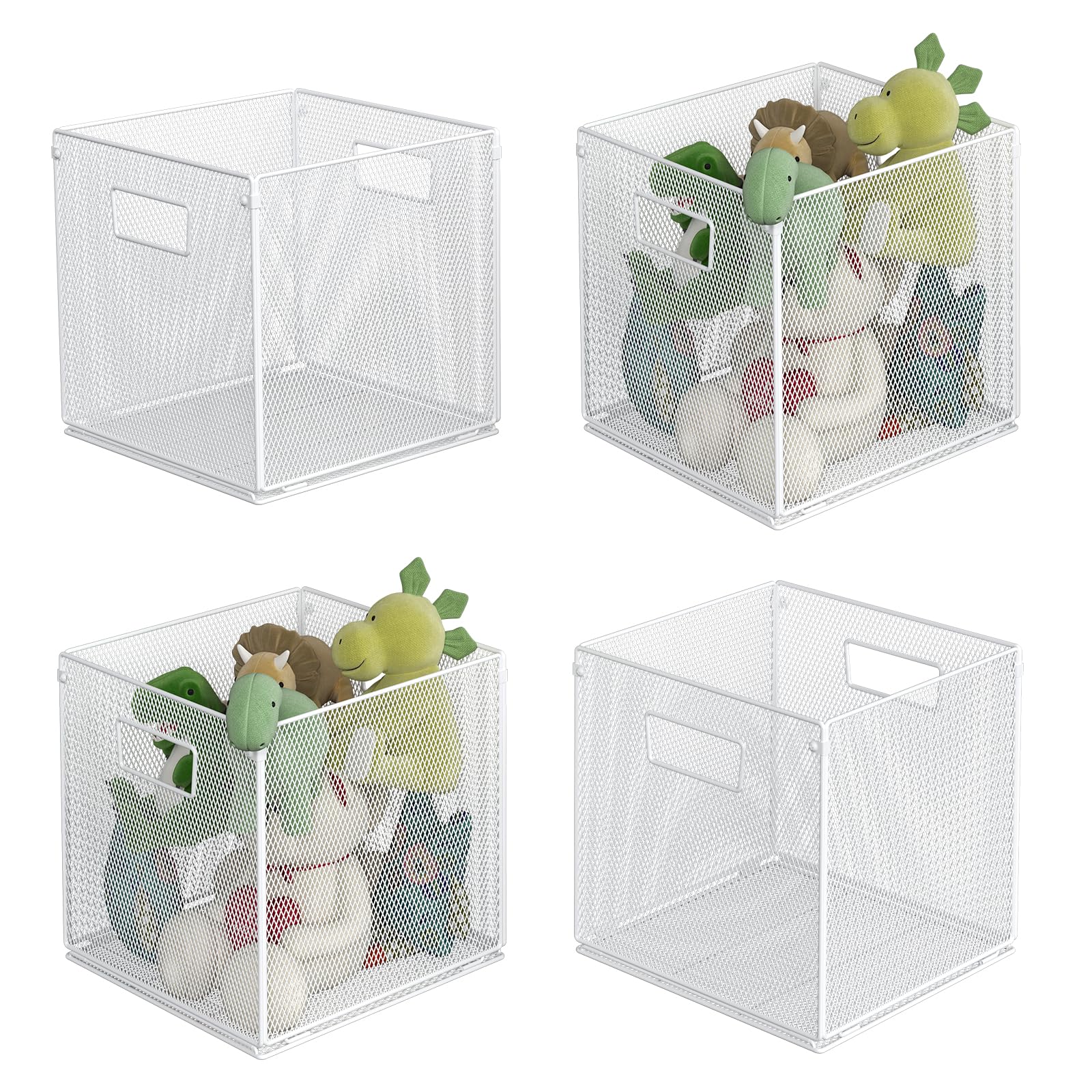 JKsmart Storage Cubes, Basket for Shelves with Handles, Set of 4 Storage Bins, Foldable Baskets for Organizing Toys, Books 10.5x10.5x10.5inch, Multipurpose Storage for Cabinet Bookcase, White