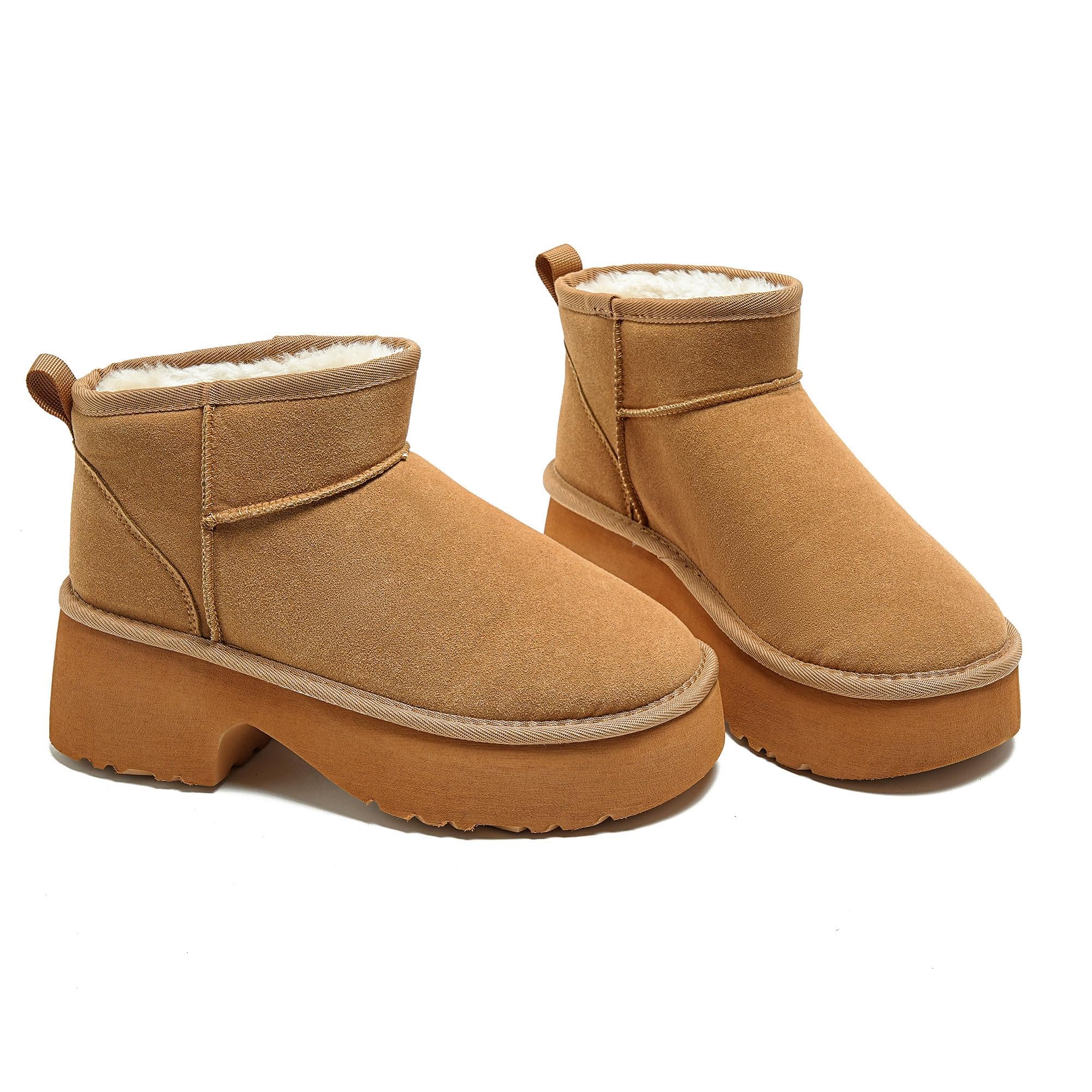 Mishansha Platform Mini Boots for Women Cozy Fur Lined Ankle Booties Warm Suede Look Winter Snow Boots