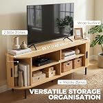HOMCOM Support TV pour téléviseurs jusqu'à 60 po, centre de divertissement moderne avec portes coulissantes incurvées, console multimédia avec 6 compartiments de rangement, bois naturel