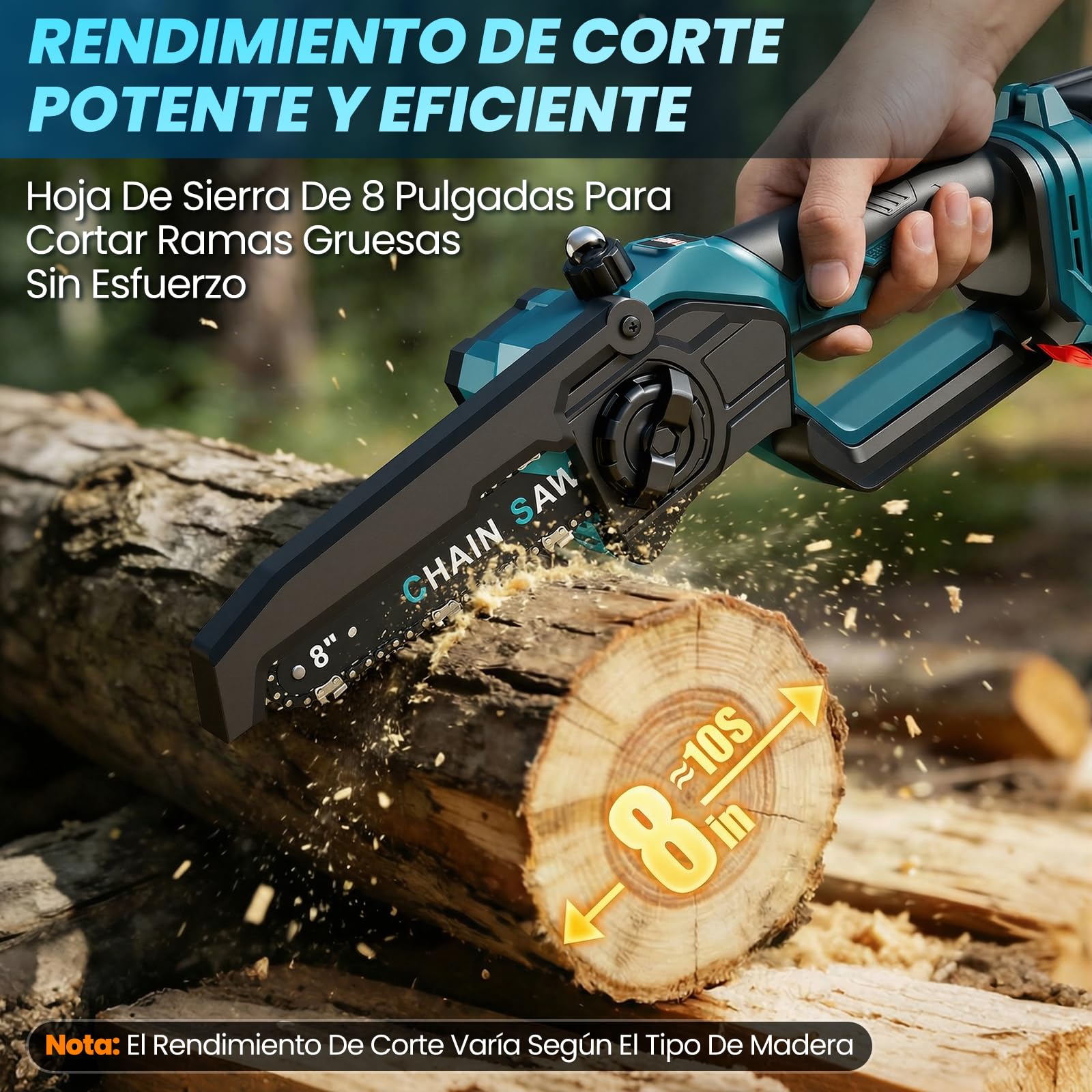 Anbull 2-en-1 8 Pulgadas Mini Motosierra de Pértiga Inalámbrica | Motosierra electrica telescopica 1200W Sin Esc, 2 baterías 4000mAh, alcance máx. 4,8 m, Ideal para poda y corte de ramas